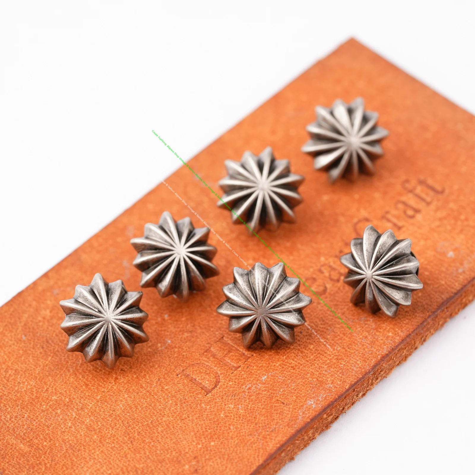 10MM 30 Stück Antik-Silber Blumen-Kürbis-Nieten Druckknöpfe Lederhandwerk Taschen Gürtel Jeans Deko Conchos – Detail 11