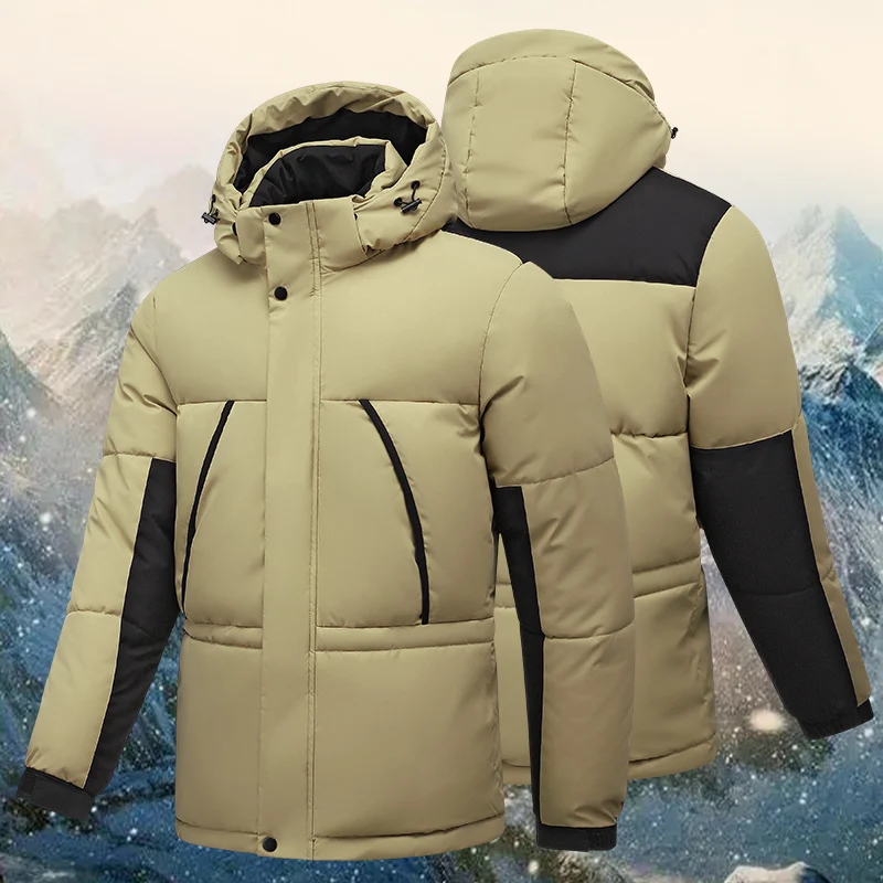 

Winter Medium Long Styles Fleece Keep Warm Man Parkas New Thickening Man Parkas Outdoors Solid Windproof Removable Hat Jackets