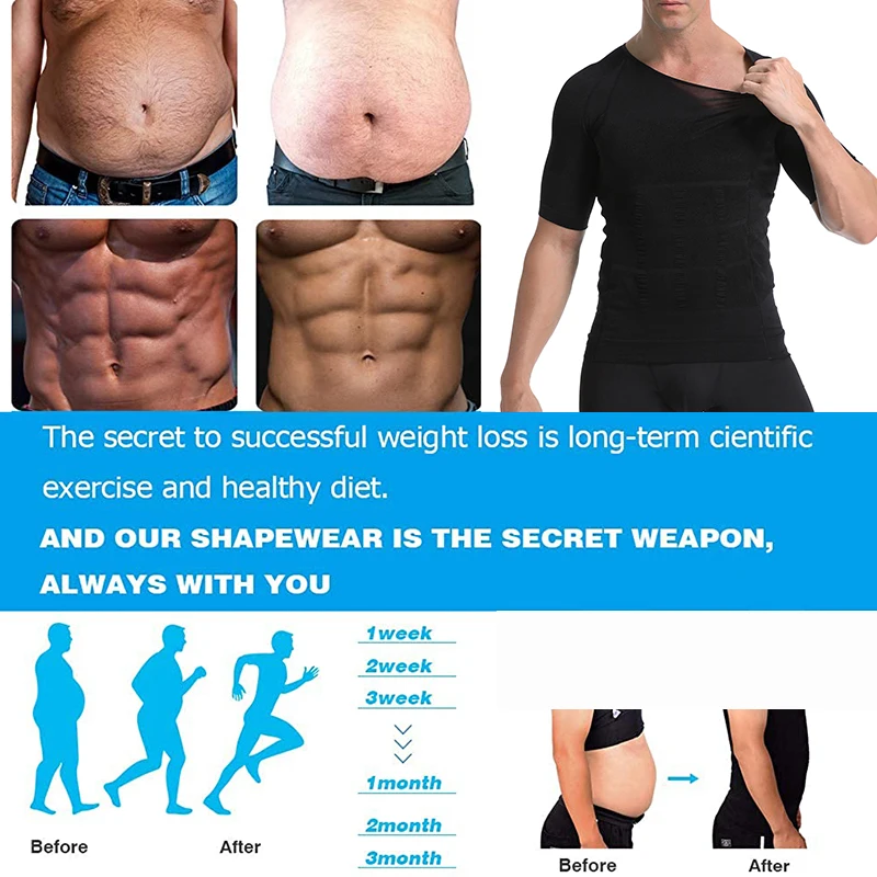 Mens Compression Shirt Slimming Body Shaper Vest Workout Tank Tops Abs Abdomen Undershirts