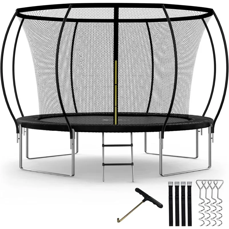 

Trampoline for Kids with Safety Net 12FT Wind Stakes 400LBS Weight Capacity Outdoor Backyards Trampoline w Non-Slip Ladder,Black