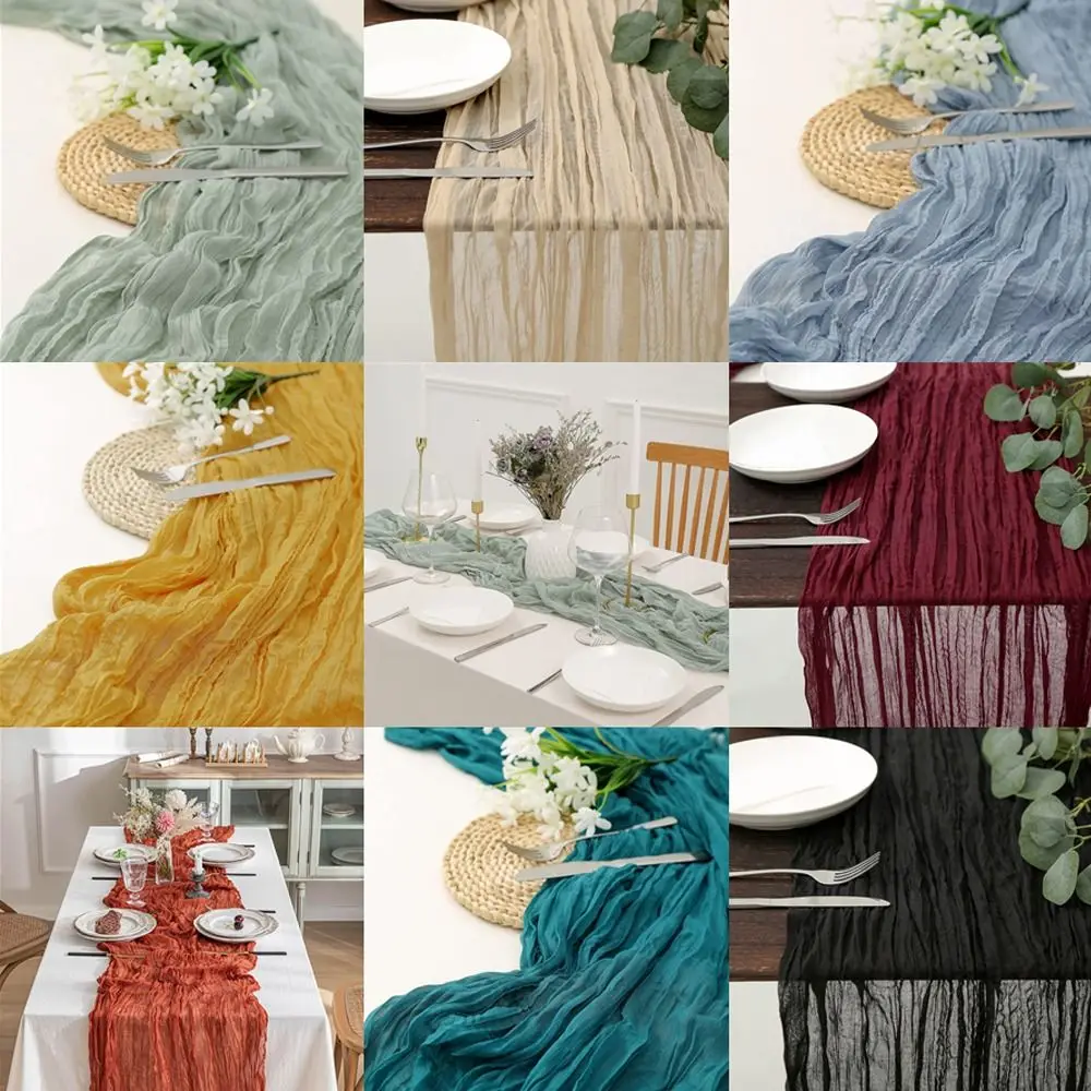 

Long Cheese Cloth Gauze Table Runner Solid Color Vintage Table Cover Semi-Sheer Cheesecloth Tablecloth Banquets