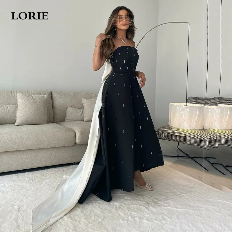 

LORIE Black And White Saudi Arabia Wedding Dress A Line Strapless Bridal Gowns Fairy Bows Dubai Wedding Party Gowns 2023