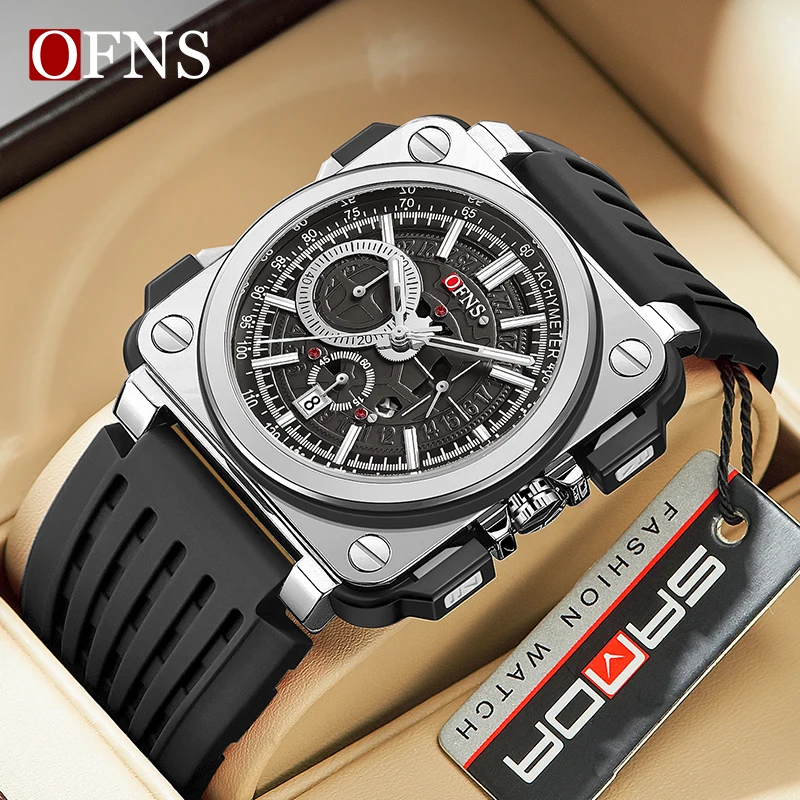 OFNS 1306 Quartz Watches Unique Designer Brand Male Sports Watch Big Dial Casual Wristwatch Mens Military Watch clock