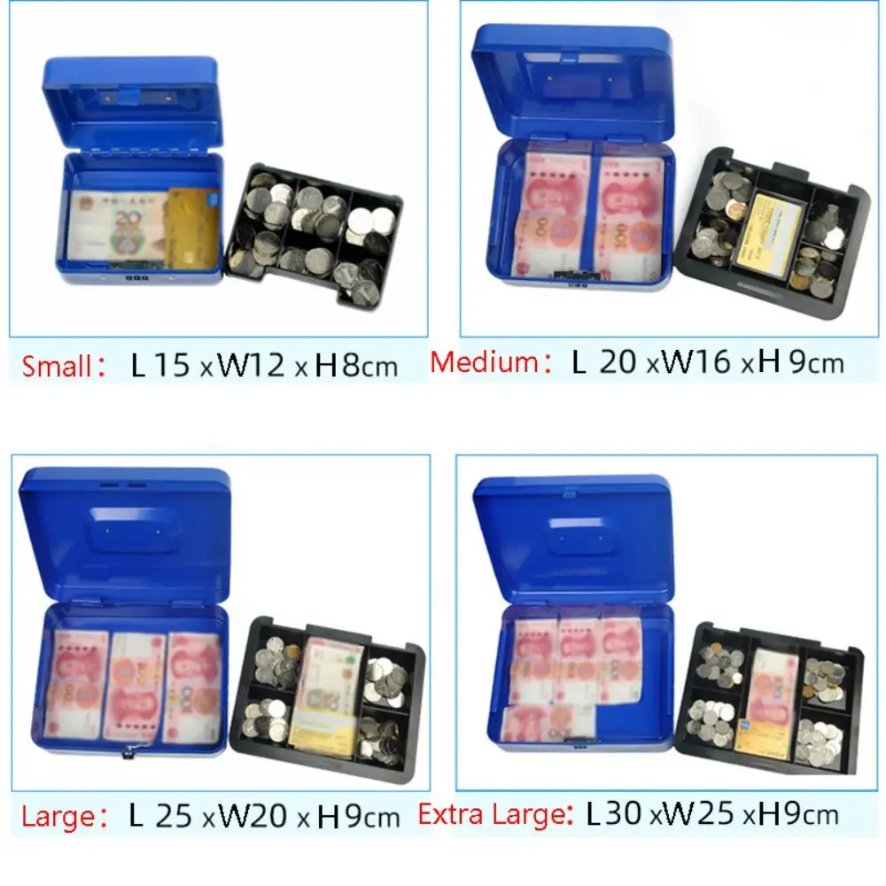 Small/Large Locking Cash Box Double Layer Safe Lock Storage Box with Tray Cover Key Lock/ Password Money Saving Organizer