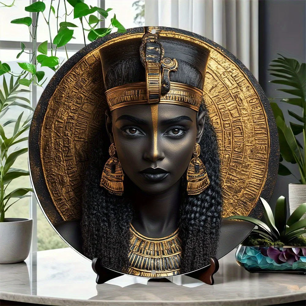 [2D Flat] 1 8x8-inch Round Aluminum Cleopatra Head Metal Sign | 2D Flat Style, Waterproof and Durable, Perfect for Home, Garden,