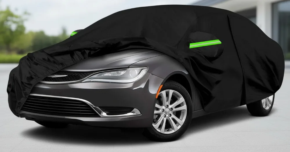 

Universal 6-Layer All Weather Car Cover with Zipper Door & Windproof Bands for Snow Rain Dust Hail Protection - Fits Most Sedans