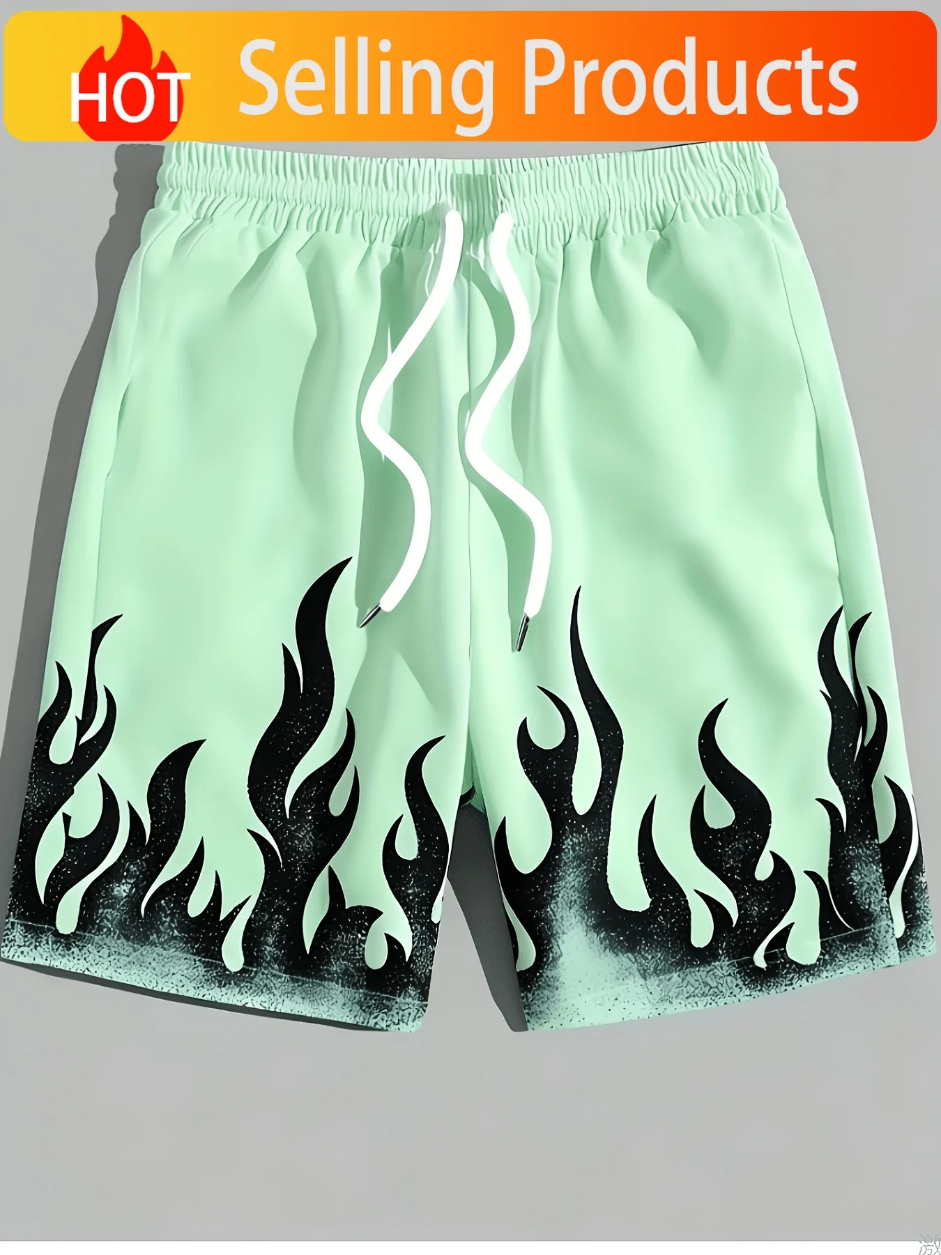 Men'S Fashion Print Beach Shorts, Flame Pattern Print, - Casual Drawstring Waist, Summer Lightweight Comfortable, Casual Wear |