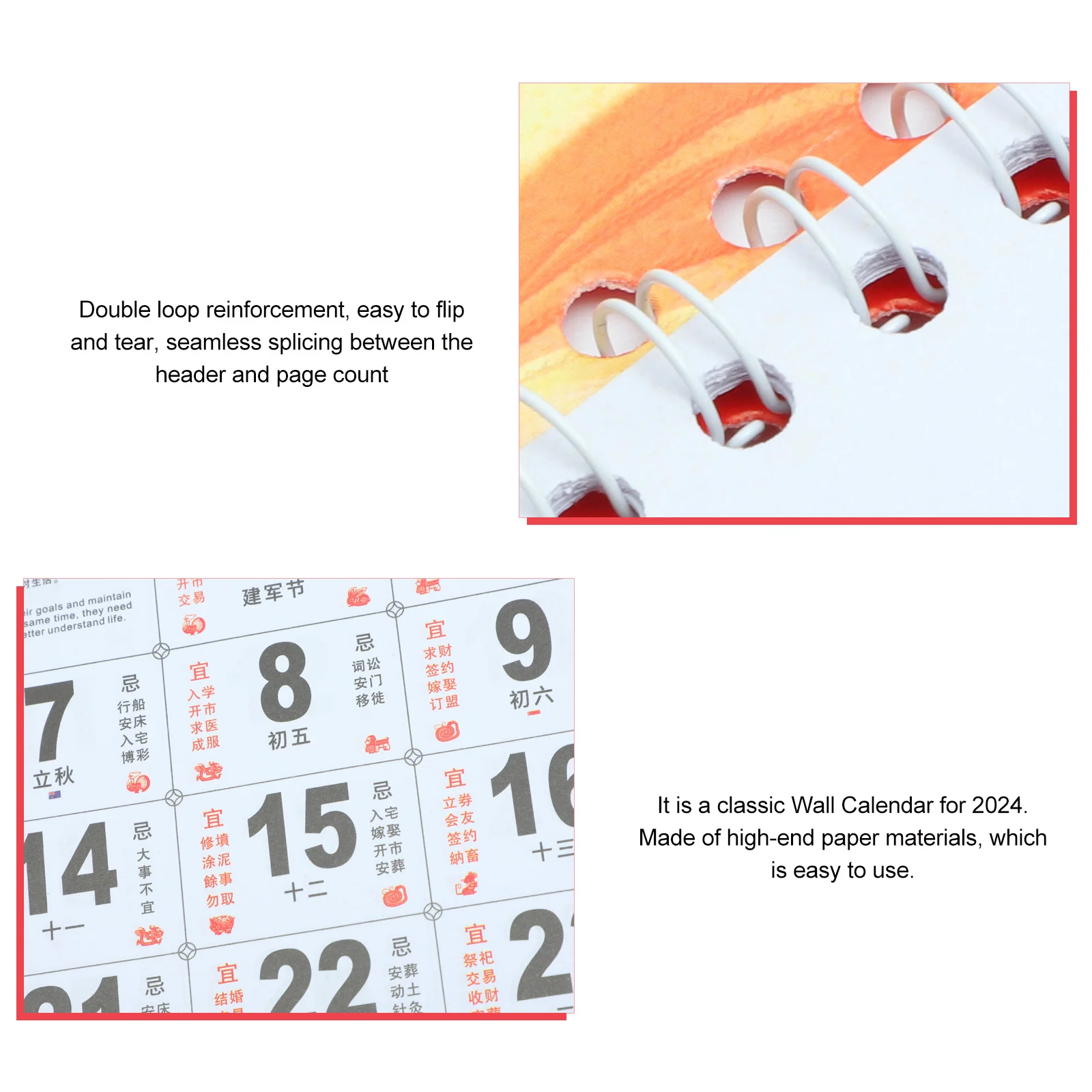 Fu Character Hanging 2024 Dragon Year Wall Calendar Chinese Style Lunar Calendar Paper Home Decor Printing Product