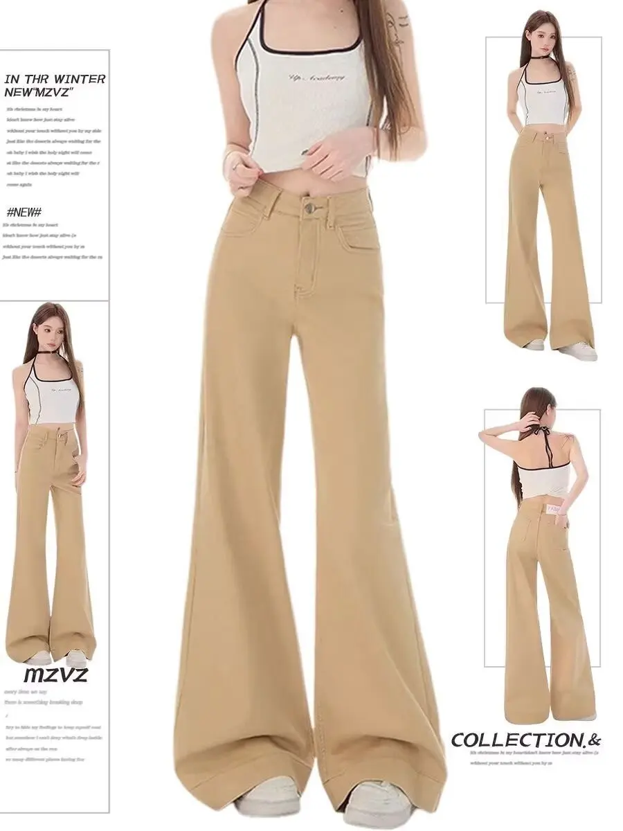 

American Khaki Flared Jeans Women's High Waist plus Size Loose Slimming Long Pants Spring Season Ladies Fashion