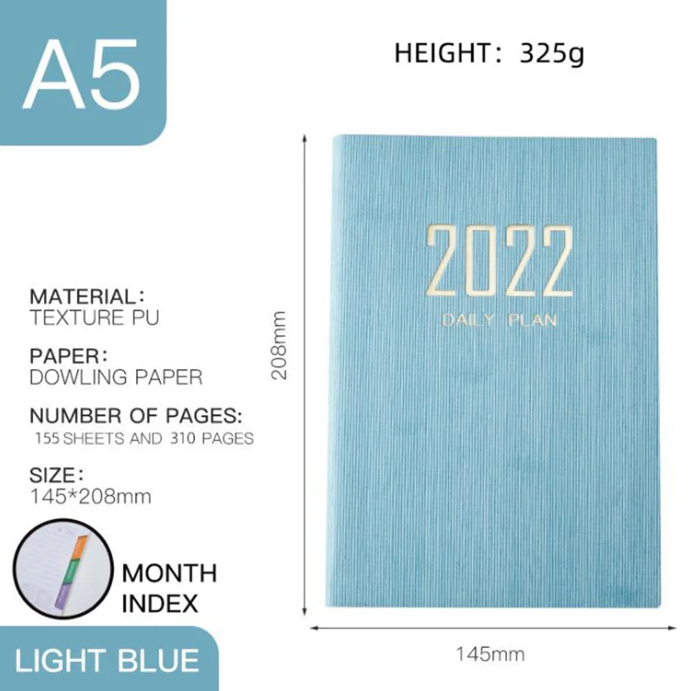 A5 Diary Portable Notebook Journal Double Side Notepad PU Cover Booklet School Office Supplie,Light Blue