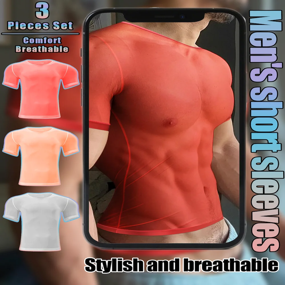 

Gay Men's Summer Seamless Short Sleeve Top - Silky, High-Elastic & Breathable，sexy game