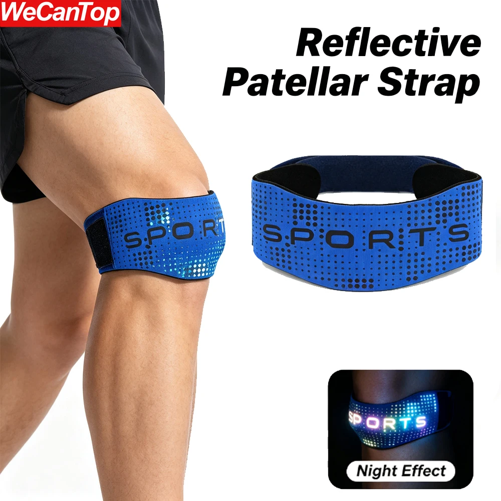 1PCS Night Visible Reflective Patella Support Strap with Silicone Cushion, Shock Absorbing Knee Brace for Running,Cycling,Sports