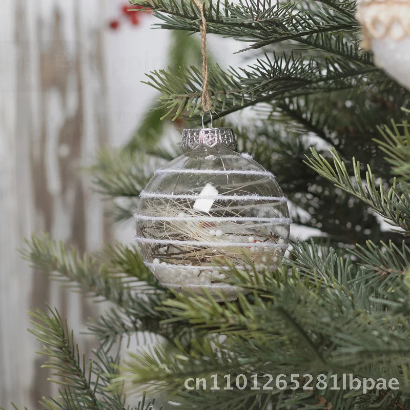 9個入りアクリル製クリスマスツリーデコレーションセット-8cm-吊り下げ式雪の結晶ボール-ヨーロッパ風透明クリスマスボールペンダント