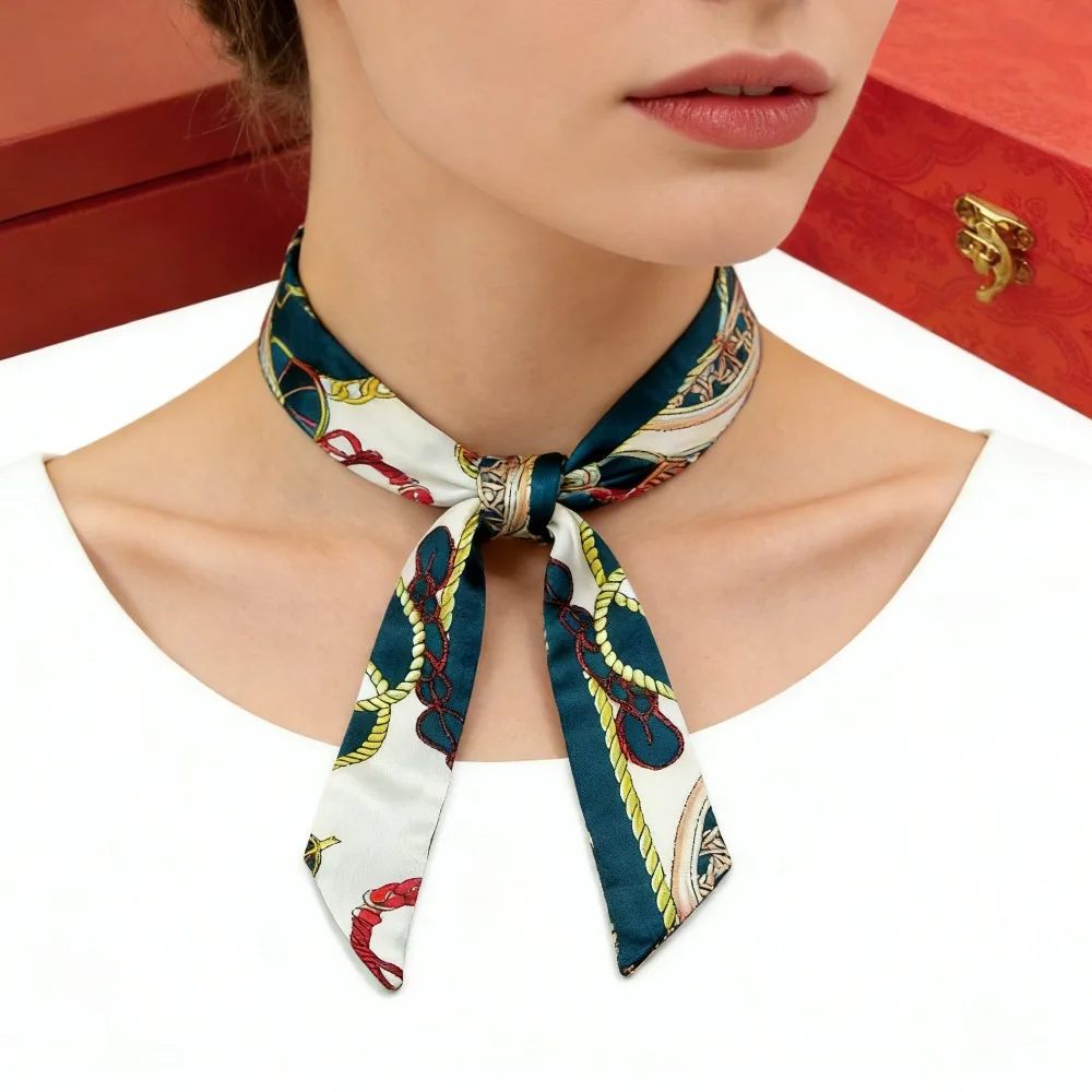 

Women Silk Hair Ribbon Long Strip Neck Scarf Bag Handle Scarf Kerchief