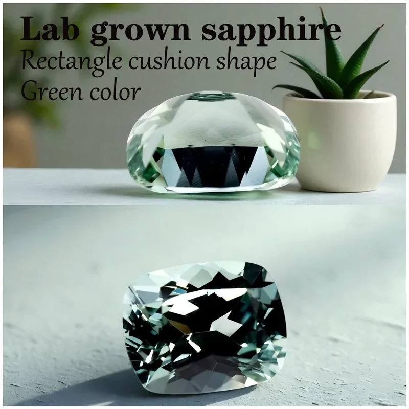 

Sapphire Rectangle Cushion Shape VVS1 Green Color Lab Grown Gemstone Multiple Shapes DIY Jewelry Making Materials Certificate