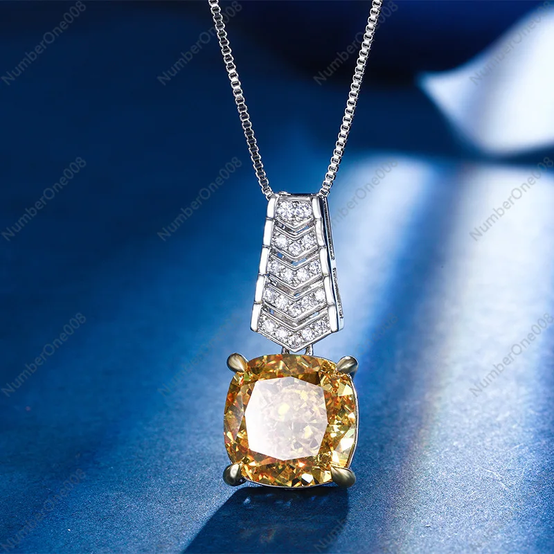 New High Carbon Diamond Ice Flower Cut Artificial Yellow Diamond Light Luxury Set Women's Stud Earrings Pendant Ring Versatile