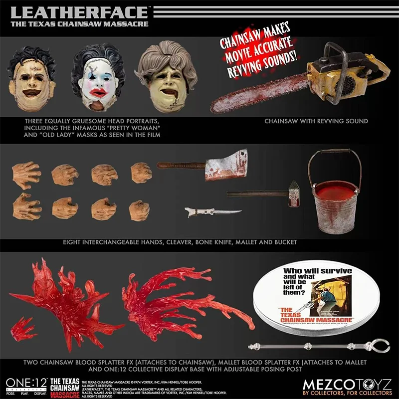 Original MEZCO ONE: 12 leatherphace motosierra masacre acción coleccionable modelo ensamblar juguetes regalo