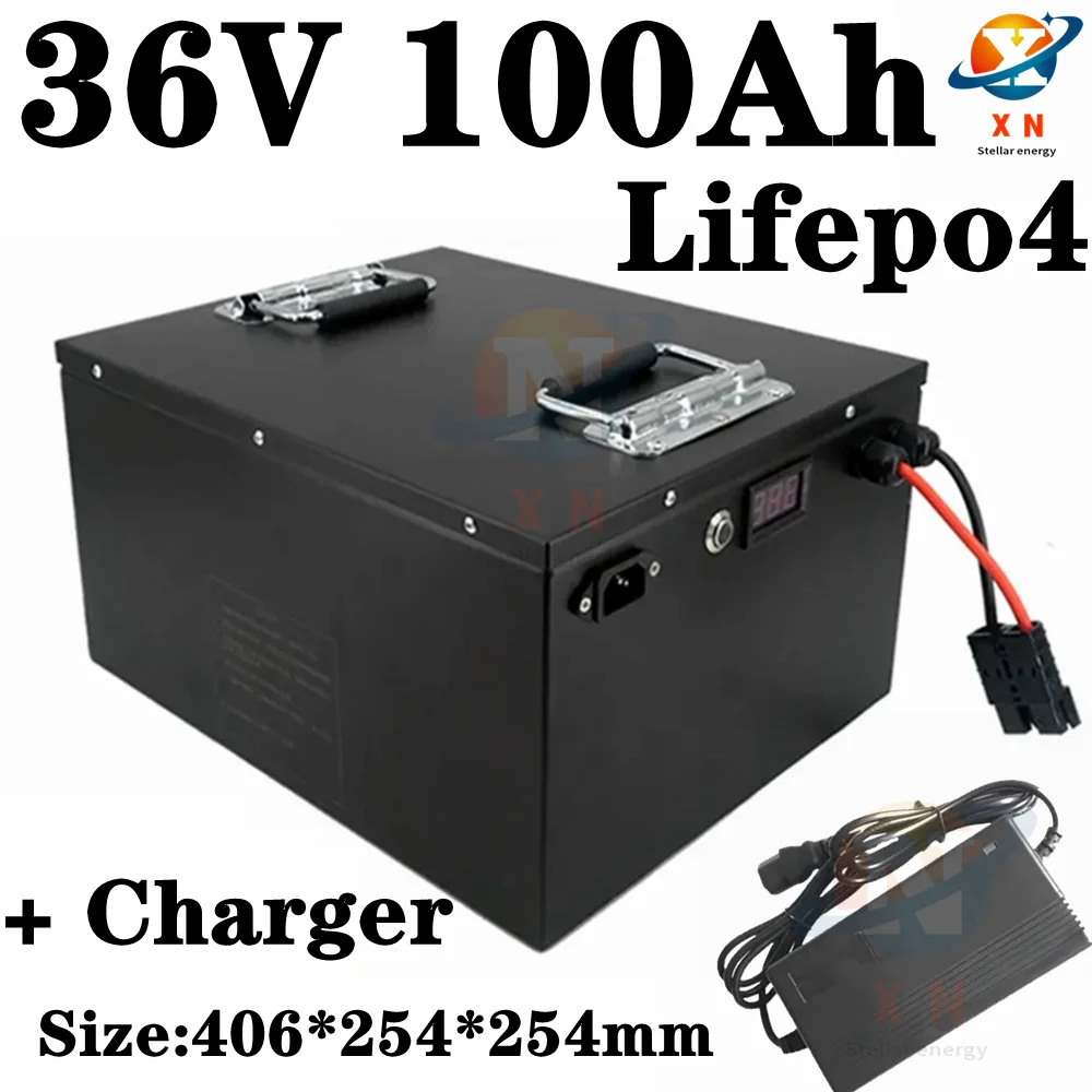 waterproof 36V 100Ah lifepo4 lithium battery BMS with bluetooth for E moped bike scooter tricycle UPS vehicle+10A charger