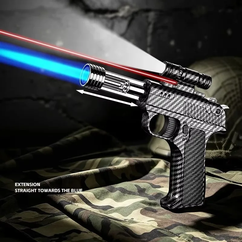 Metal laser light flashlight telescopic spray gun windproof lighter high temperature high firepower inflatable flame gun