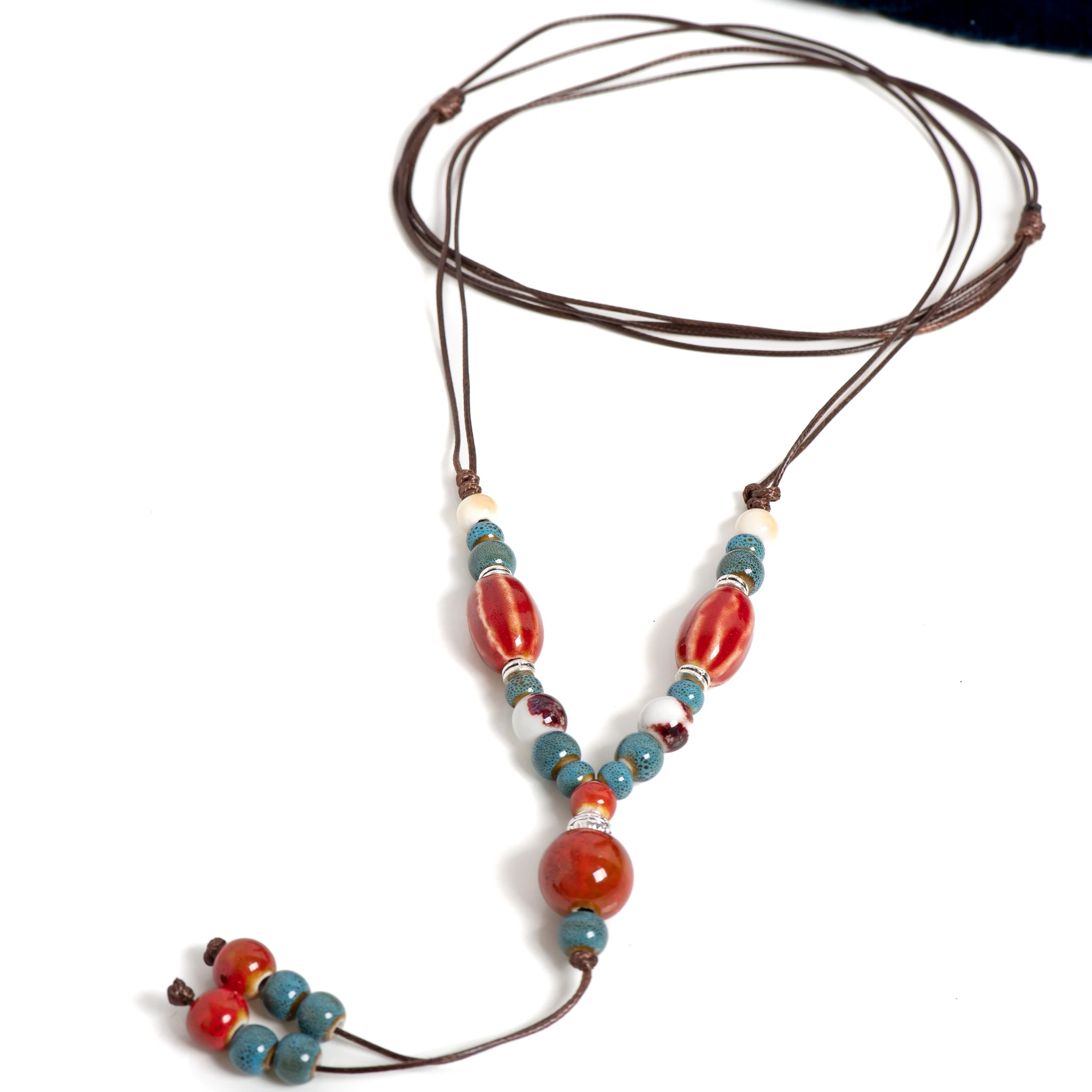 Handmade Red Long Watermelon Ceramic Necklace Vintage Pendant Jewelry Adjustable Fashion Accessory for Women Gifts 1115