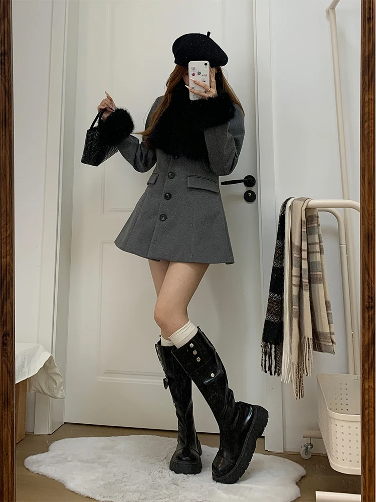 

Корейское шерстяное пальто, женское модное облегающее теплое пальто, повседневное онлайн-эксклюзивное зимнее пальто из полиэфирного волокна, Новое поступление