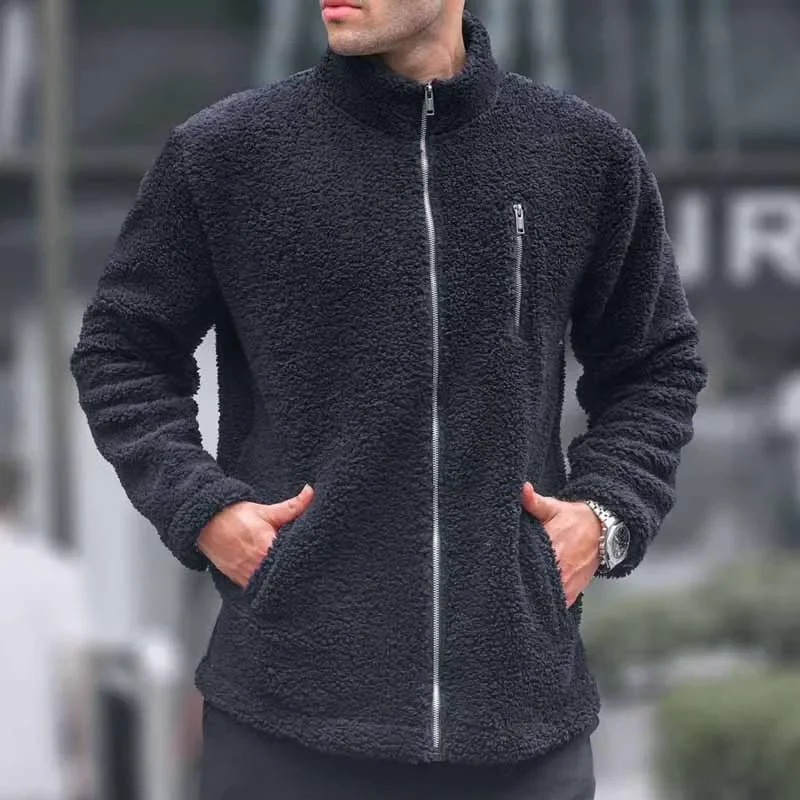 European and American Men's New Fashion Stand-collar Fleece-lined Warm Casual Loose Hoodie Jacket Coat for Autumn and Winter.