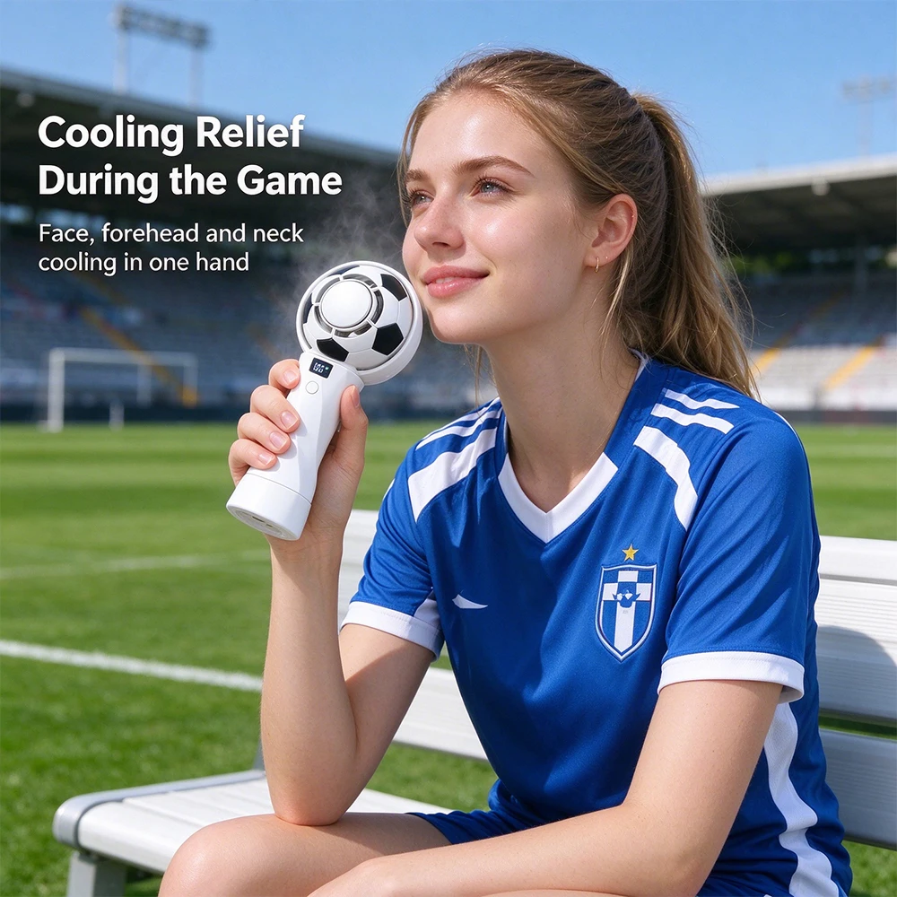 Football Shape Handheld Cooling Fan Portable USB Rechargeable Mini Fan with Digital Display Summer Outdoor Travel Hand Fan
