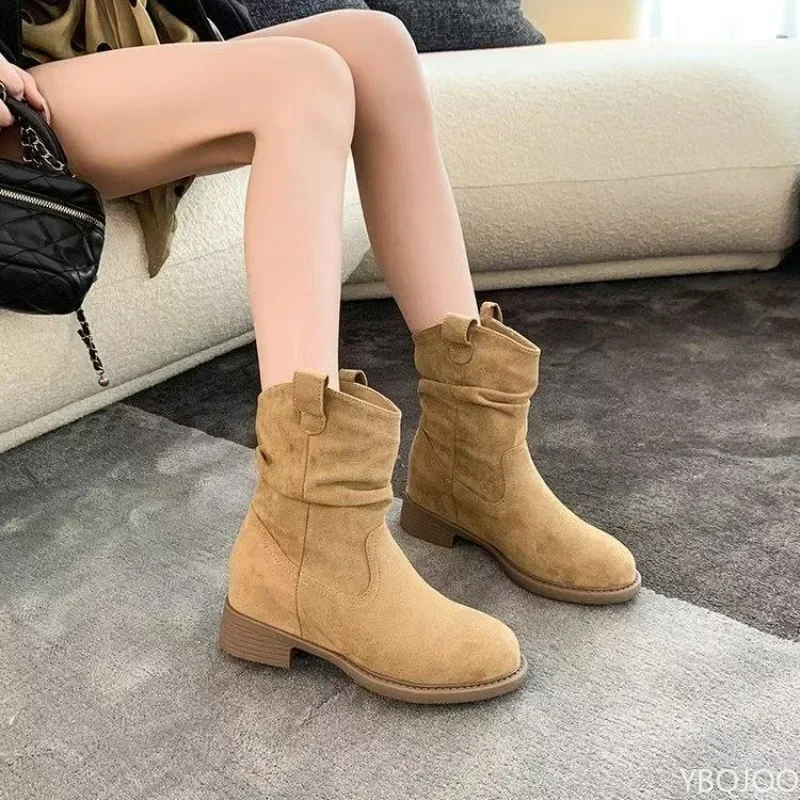 Neue Damen-Stiefeletten im Frühling-Herbst-Stil mit rauem Absatz, Retro-Design, höhenverstellbar, schlicht, bequem, vielseitig, für den täglichen Gebrauch und Freizeit – Detail 3
