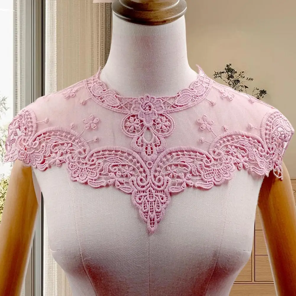 Soft Milk Silk Collar Elegant Lace Embroidered Fake Collar with Hollow Design Flower Pattern See-through Detail Stylish Clothing