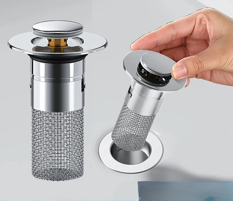 1PCS Washbasin Leak Plug, Stainless Steel Odor Proof Bouncing Core, Press Type Sink Drain, Universal Accessory for Washbasin