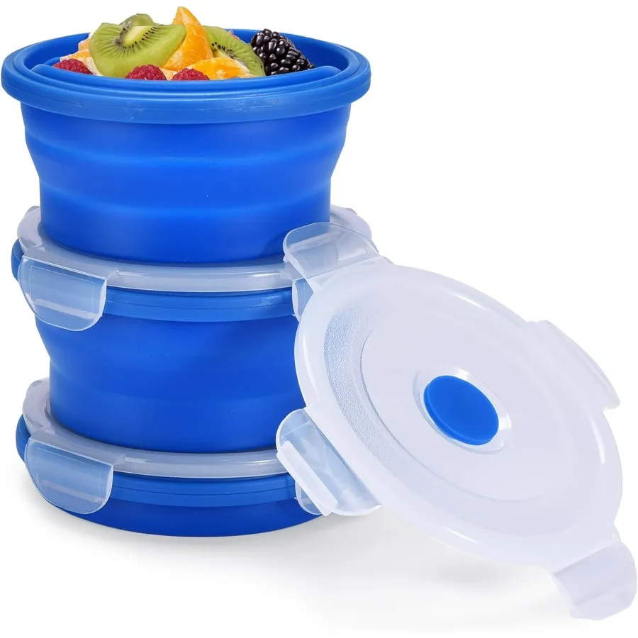 Contenedores plegables para almacenamiento de alimentos con tapas, tazones de silicona de 13,5 oz/0,4 L con tapa hermética para cocina, camping, sin BPA, Mi