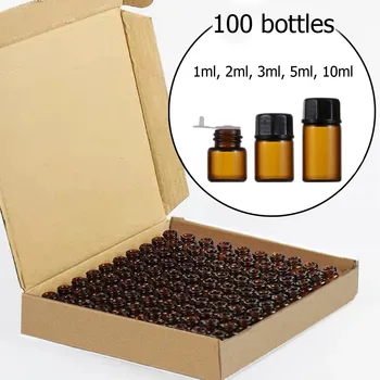 100pcs 1ml/2ml/3ml/5ml/10ml Empty Glass Orifice Reducer Bottles for Essential Oils Refillable Sample Vial Dropper Drop Dram