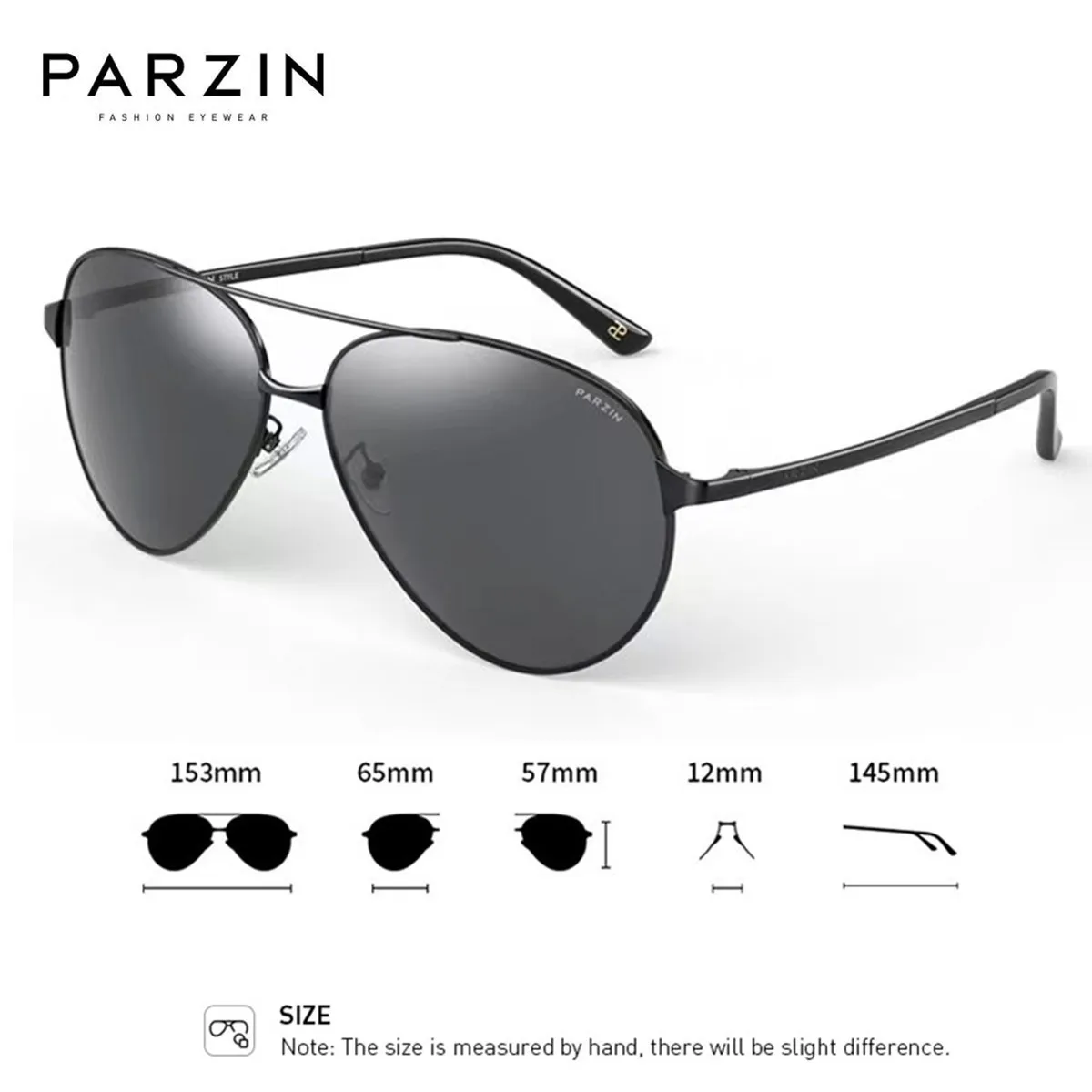 PARZIN 클래식 항공 남성용 선글라스, 브랜드 디자인 합금 프레임 파일럿 편광 선글라스, 운전용 블랙 UV400
