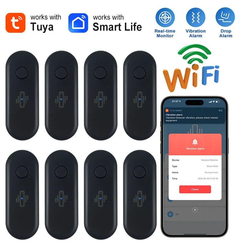 

Smart WiFi Vibration Door Sensor Tuya Smart Window Vibration Detector Home Security Anti-theft Alarm APP Remote Notification
