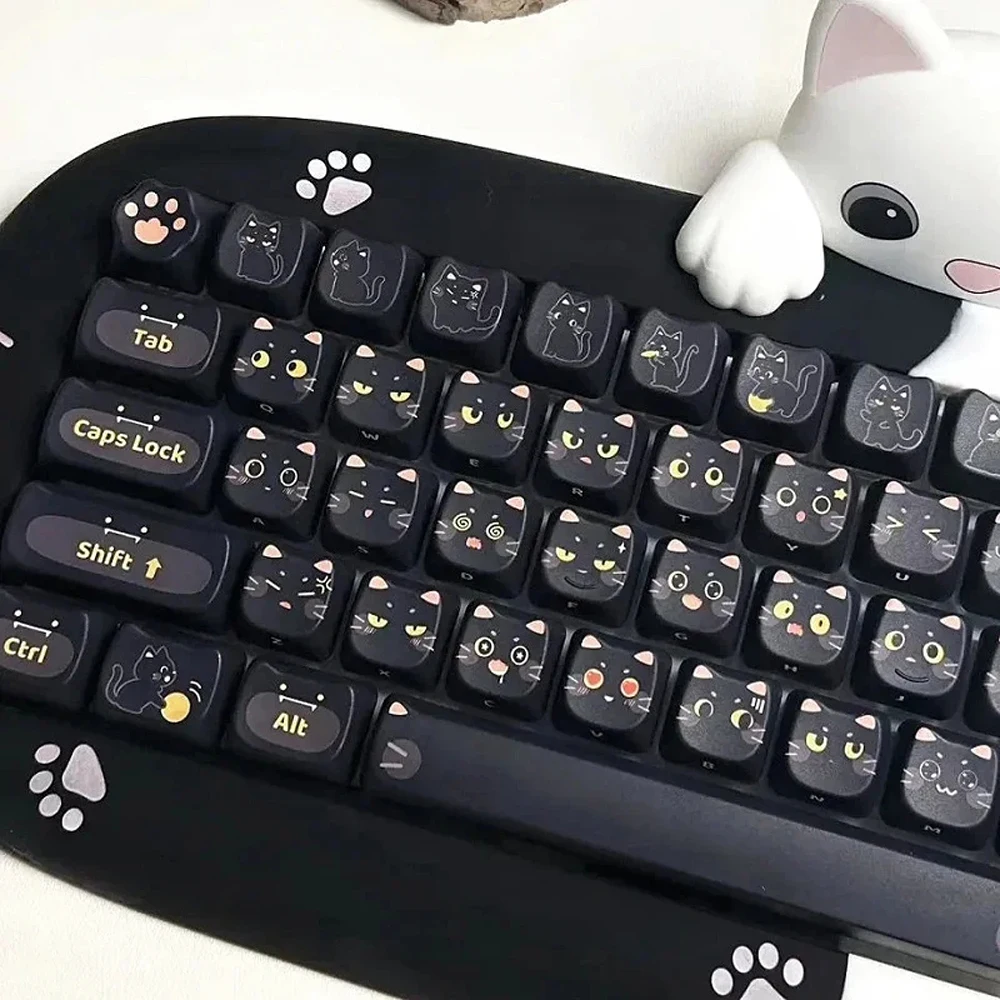 142 Keys MAO Profile Black Cat Theme Keycaps PBT Thermal Sublimation Cute Key Caps for GMK67 GMK87 Gaming Mechanical Keyboard