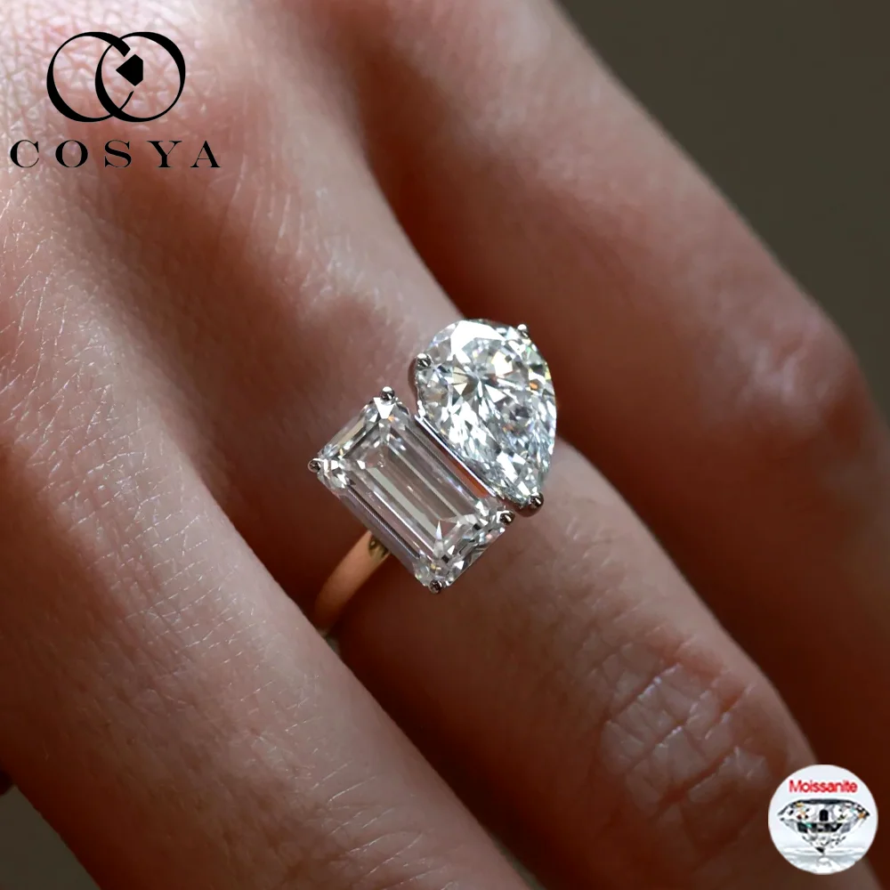 

COSYA GRA Certified 2CT Moissanite Ring 100% S925 Silver 2Stone Engagement Wedding Band For Women Fine Sparkling Jewelry