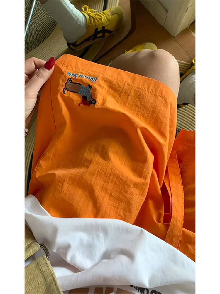 

Мужские летние модные свободные брюки с вышивкой в стиле ретро (американский стиль), прямые широкие штаны, повседневные спортивные бриджи (до колена)