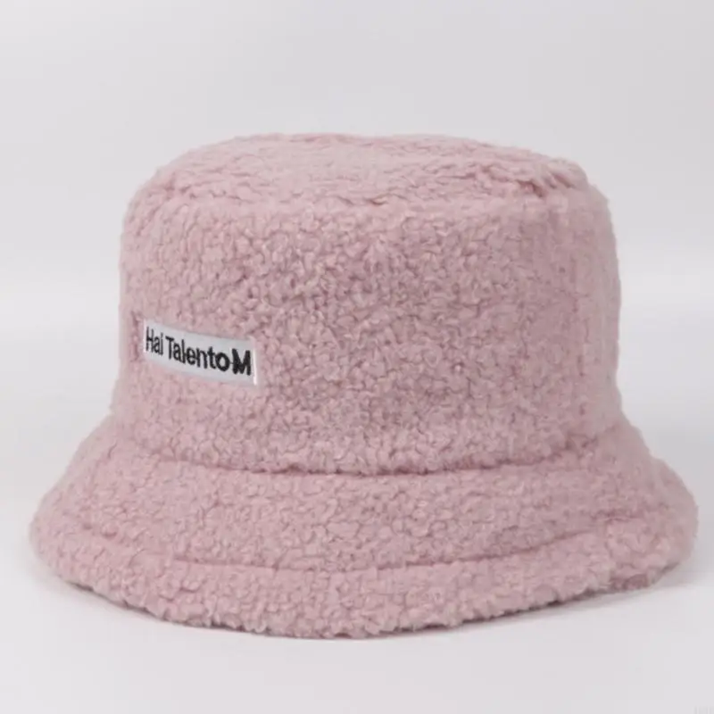 

Women Winter Thicken Warm Faux Fleece Bucket Hat Letters Label Solid Color Korean Harajuku Student Adjustable Panama Cap 49MB