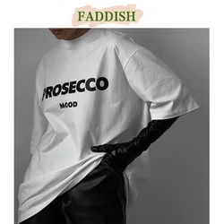 FADDISH Summer Women Fashion Loose Round Neck Letter Print T-Shirt Female 2024 Casual Short Sleeve Cotton Tees Tops