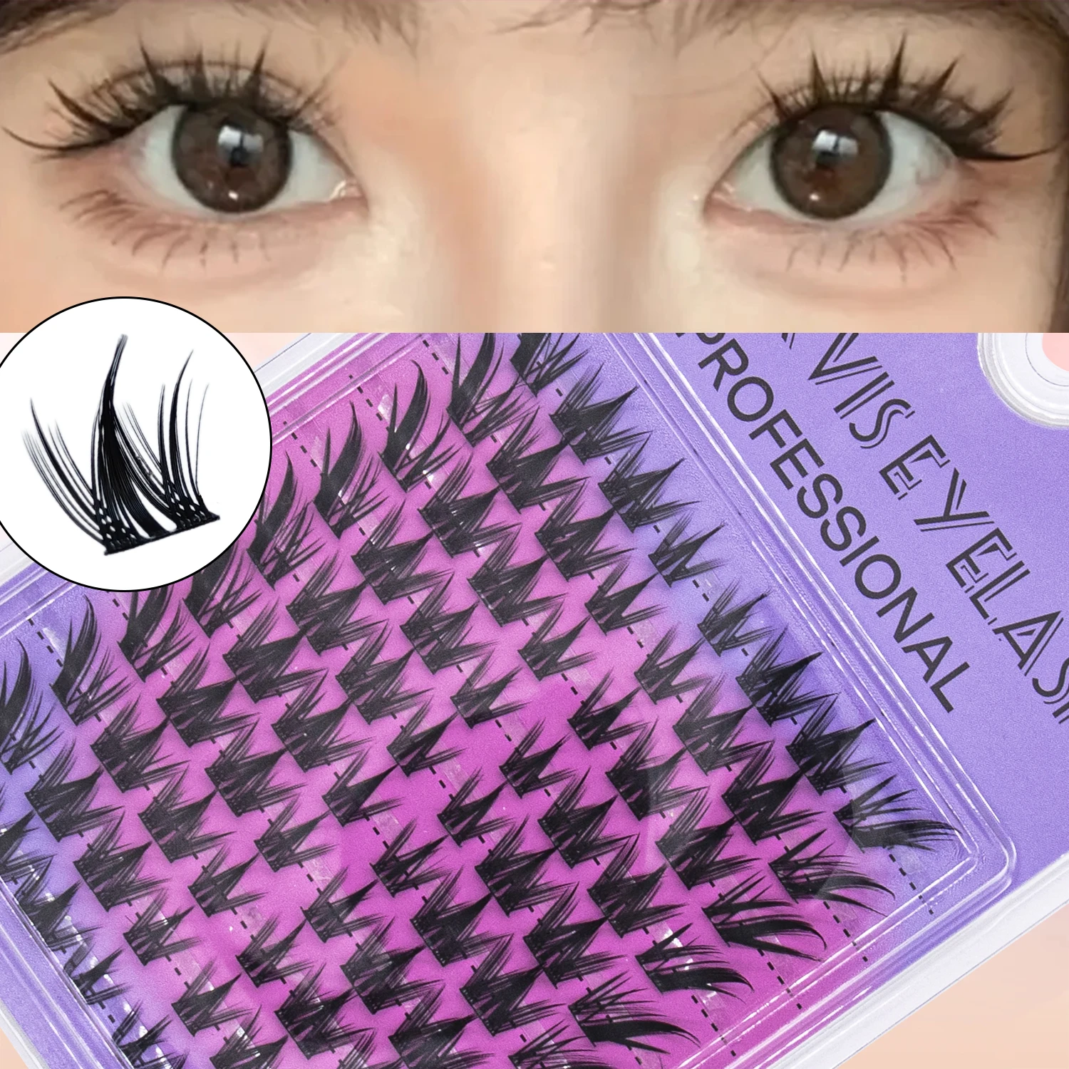100 Pcs Natural False Eyelashes Fox Oblique Fly + Dog Eyelash Cluster Thick Roll Warped Mirror Clustered False Eyelashes