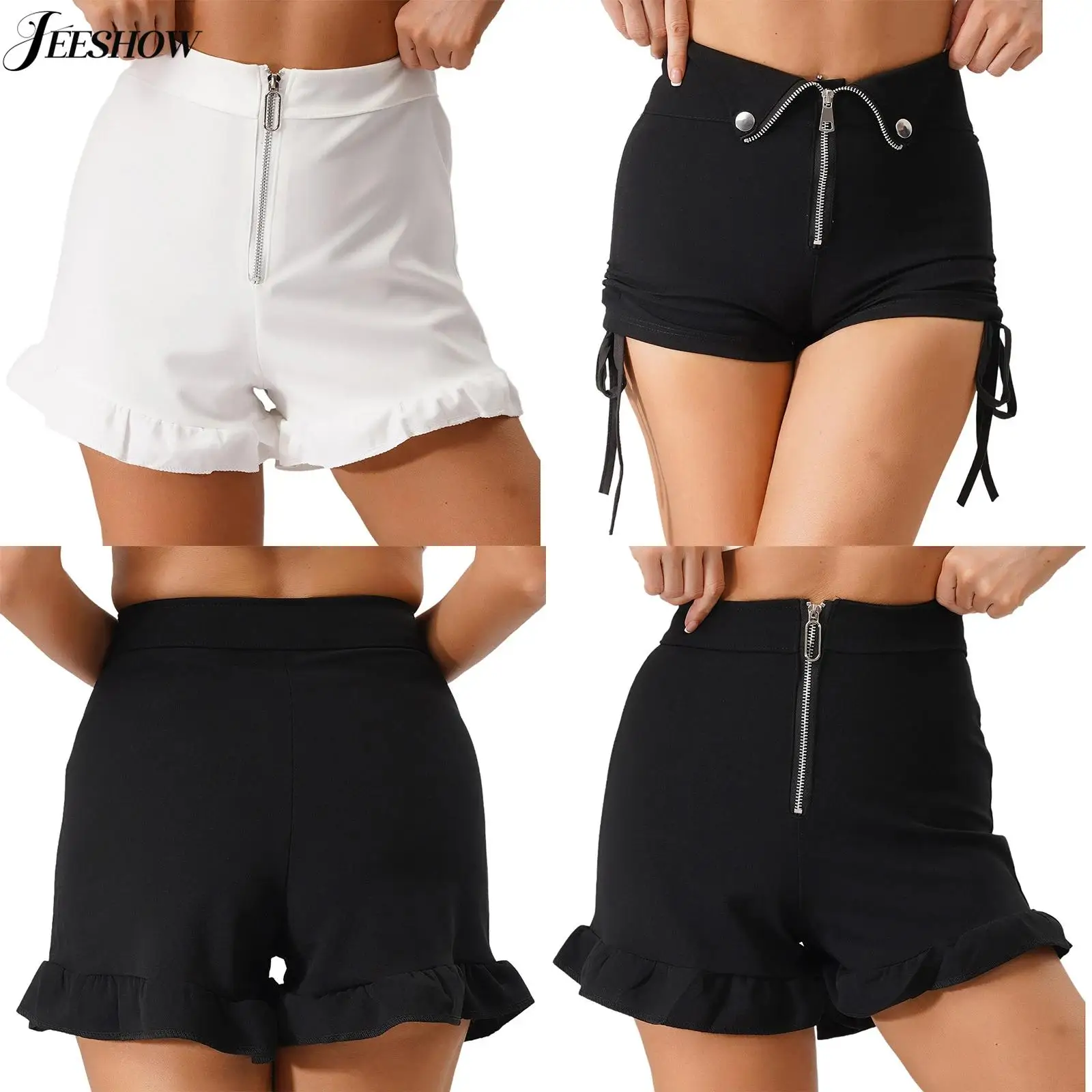 レディース Y2K ハイウエスト ホットパンツ 無地 ワイドウエストバンド フロントジッパー スリムフィット ブーツィーショーツ カジュアル ショートパンツ ストリートルック