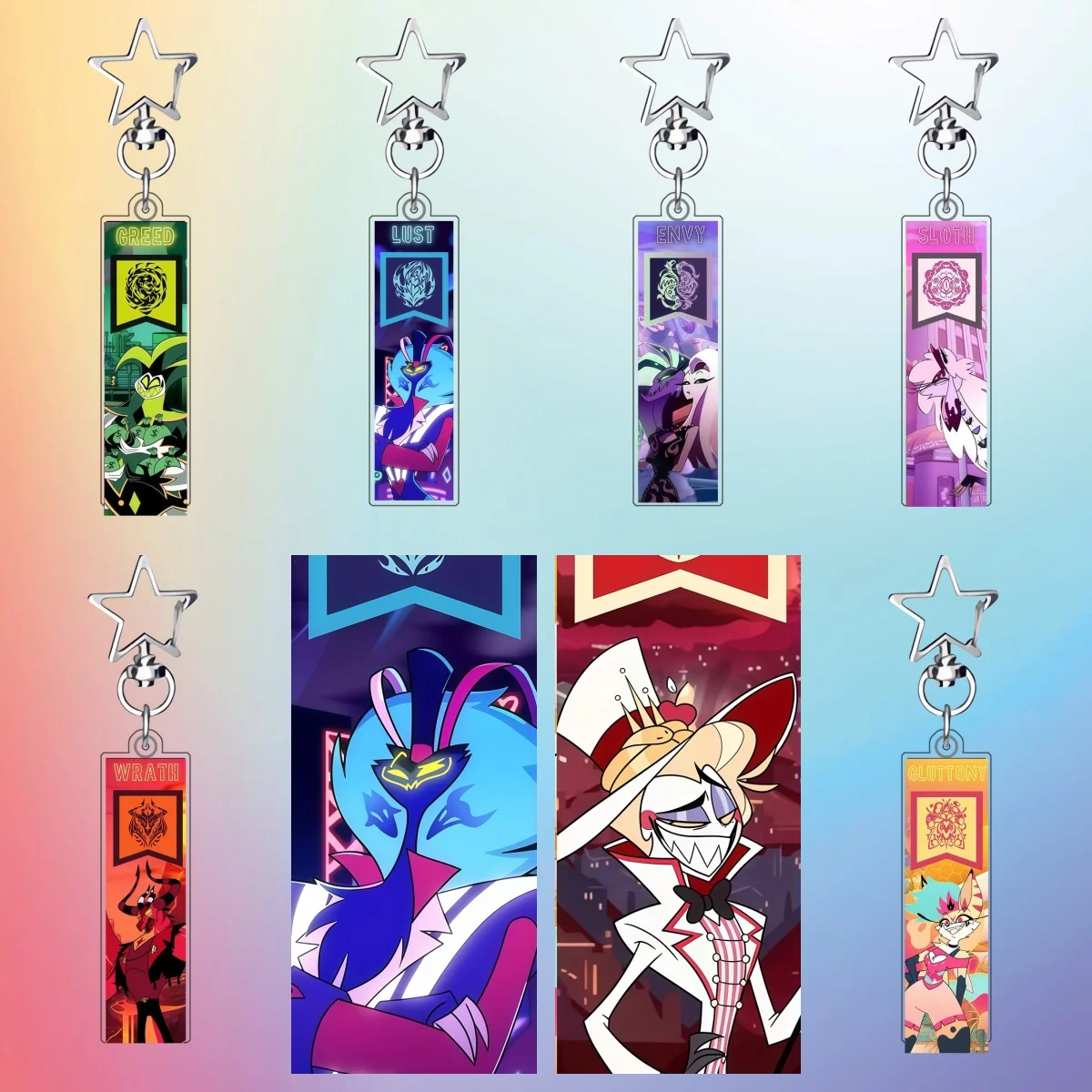 Anime Cartoons Acrylic Keychain for Lucifer Morningstar Asmodeus Hellaverse Q Version Backpack Pendant Peripheral Decoration