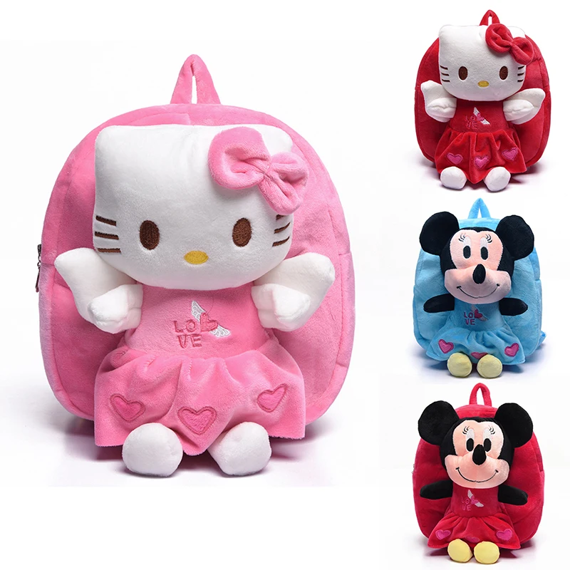 Hello Kitty Kt Mickey Mouse Cat Sanrio Anime Pp Cotton Short Plush Doll Kindergarten Children\'s Backpack Boys Girls Schoolbag