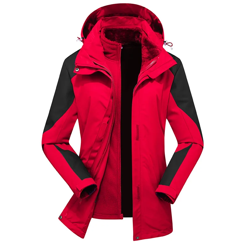 Women 3 in 1 Fashion Jacket Autumn Winter Plush Warm Inner Lining Coat Outdoor Running Sports Comfortable Breathable Outerwear