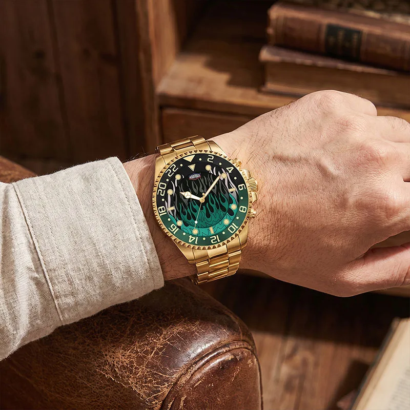 HEROFORCE Men's Quartz Watch Luminous Rotating Bezel Glowing Flame Dual Display Fashion Luxury Brand Original Men's Wristwatch