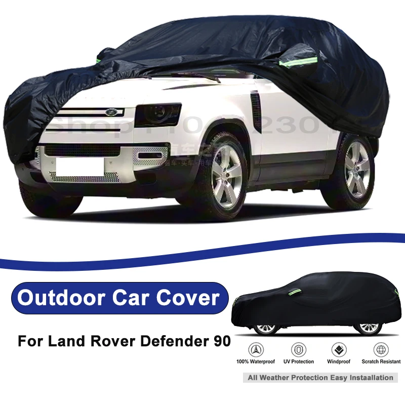 Outdoor Full Car Cover For Land Rover Defender 90 with Reflective Strips Waterproof Snowproof Dustproof UV Protection