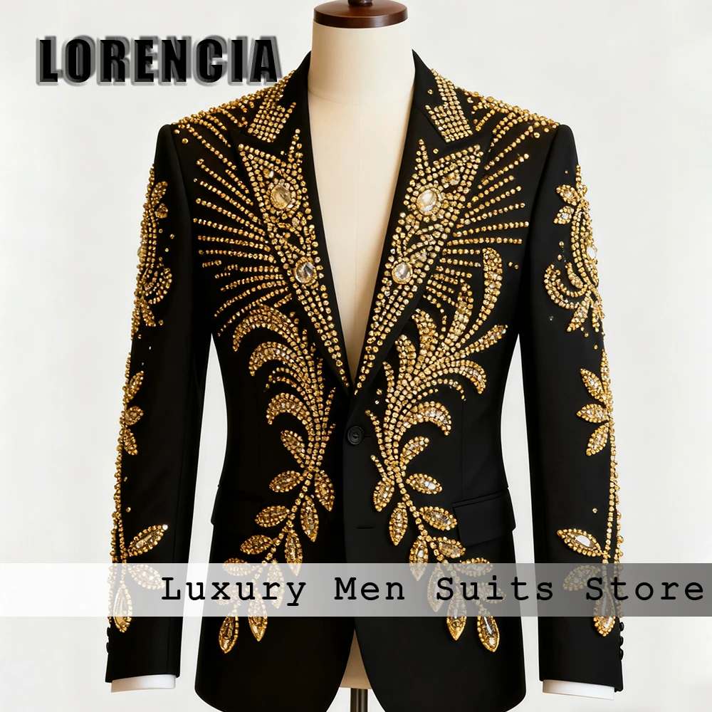 

Glitter Diamond Suits for Male 2 Pcs Rhinestone Wedding Party Groom Tuxedos Set 2025 Customized Blazer Pants trajes para hombre