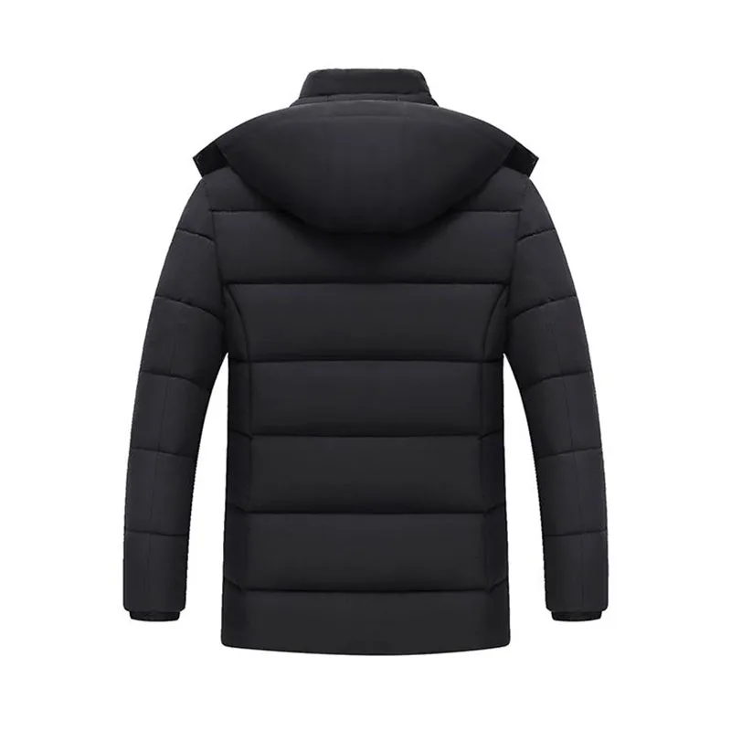 2023 New Winter Thicken Warm Men Cotton Coat Solid Color Mid-Long Overcoat Detachable Hat Zipper Outerwear