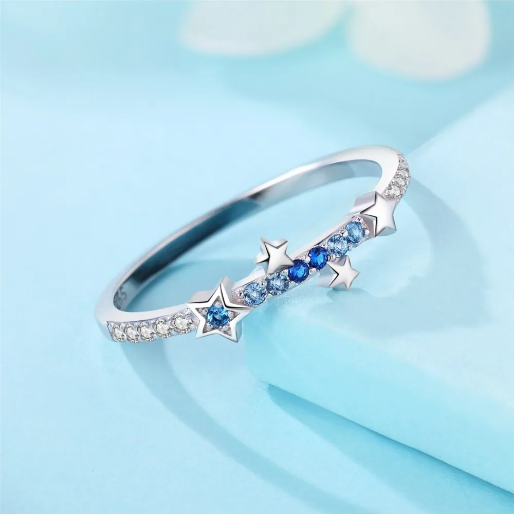 925 Sterling Silver Gradient Zircon Star Closed Ring For Women Finger Ring Personality Jewelry Birthday Party Exquisite Gifts