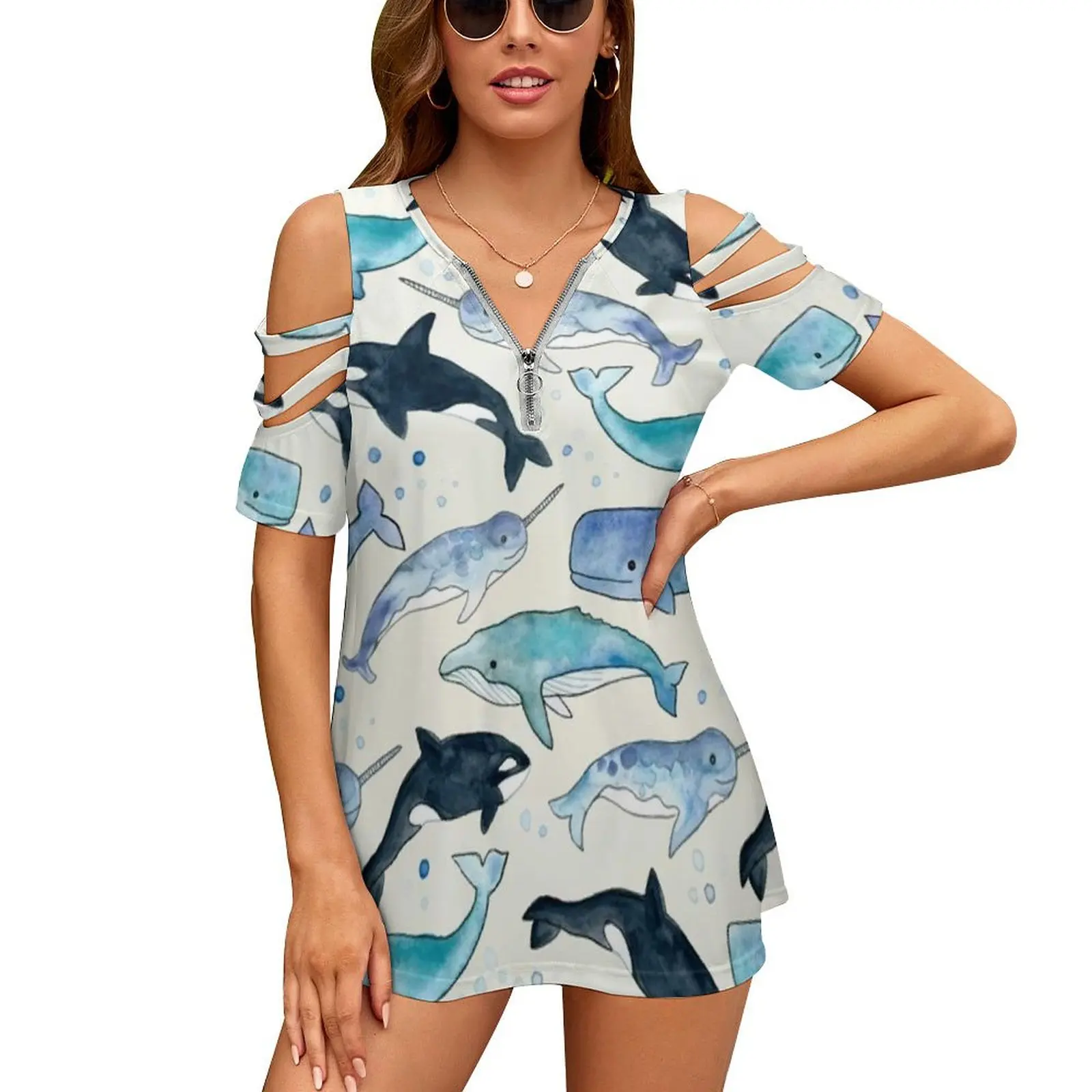 Whales , Orcas & Narwhals Women T-Shirt Crewneck Casual Short Sleeve Tops Summer Tees Whale Whales Narwhal Narwhals Killer